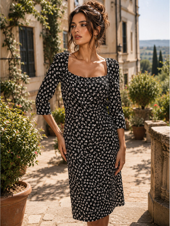Dresses & Skirts - Vintage Dolce & Gabbana Flower Print Square Neck Dress Size 8